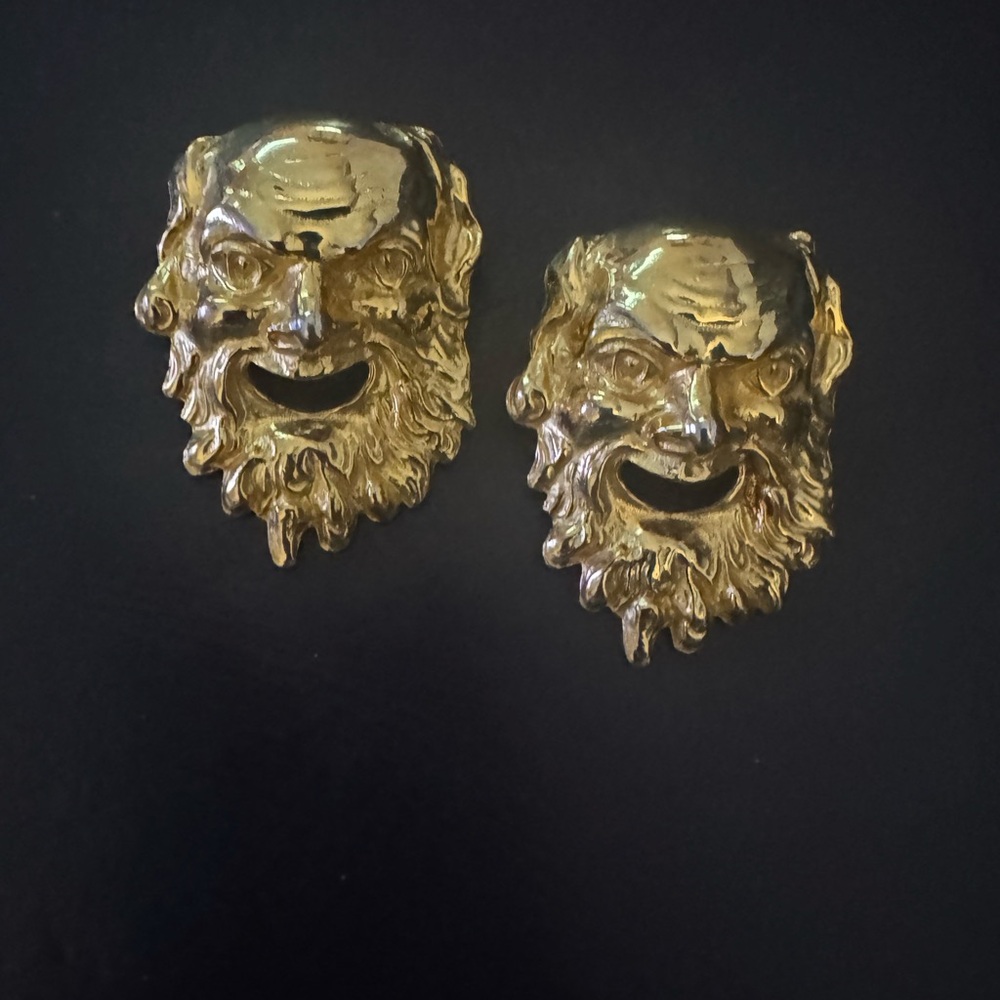 Vintage Gold Tone Satyr Brooch Pair by Judith Leiber